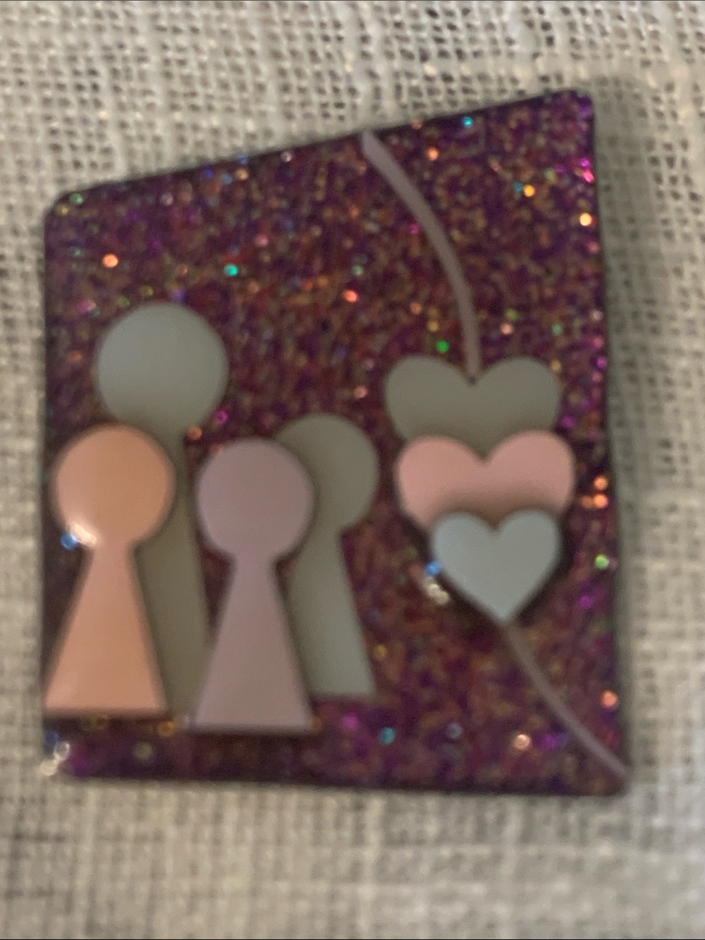 Glitter Purple Enamel Heart & Figure Brooch by Lucinda